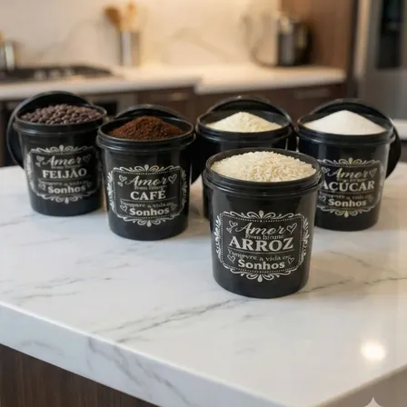 Potes Mantimentos 5 Peças Plastco Preto