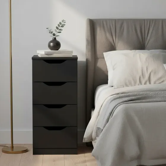 Gaveteiro Multivisão com 4 Gavetas para Escritório e Quarto - Preto Fosco