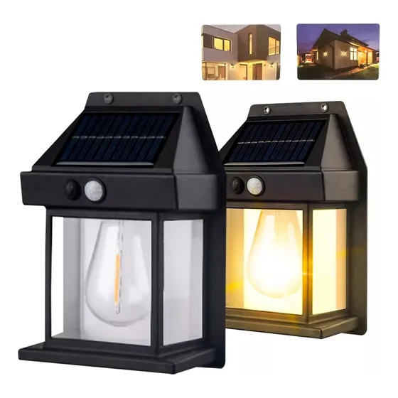 Lámpara De Pared Solar Para Exteriores, Led, Colonial, Vinta Estructura Negro