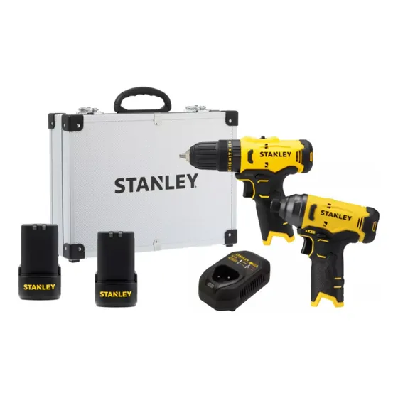 Kit Parafusadeira Furadeira e Parafusadeira de Impacto Stanley SCHI10D2FK Maleta 2 Baterias 1 Carregador