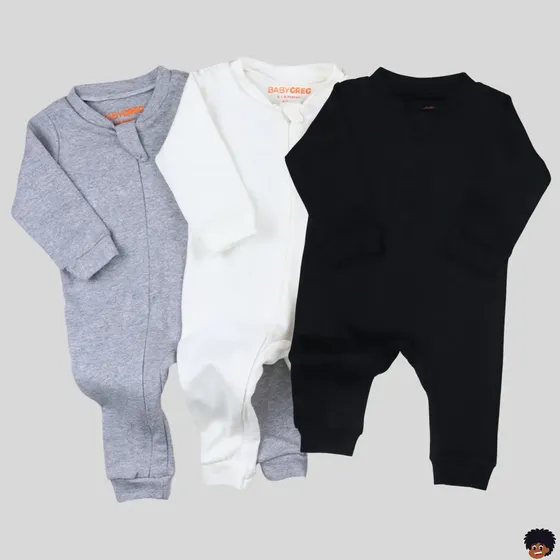 Kit 3 Macacão De Bebê Minimalista Com Ziper - Baby Greg