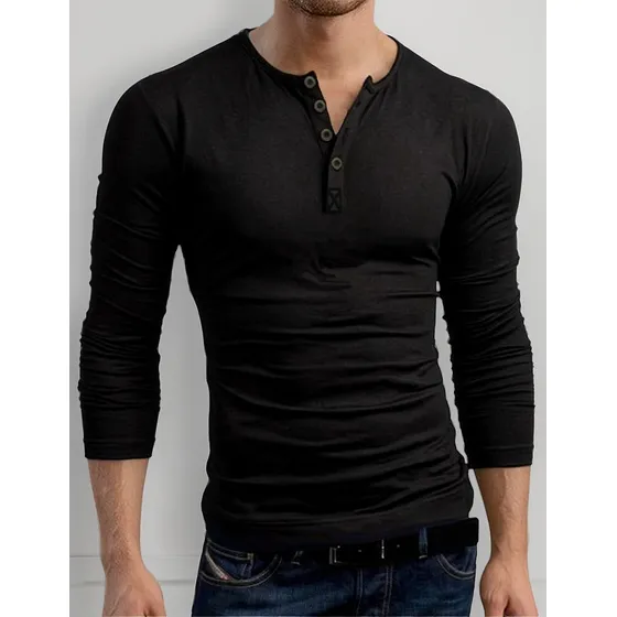 Remera Entallada Slim Fit Tipo Chomba Manga Larga Algodon
