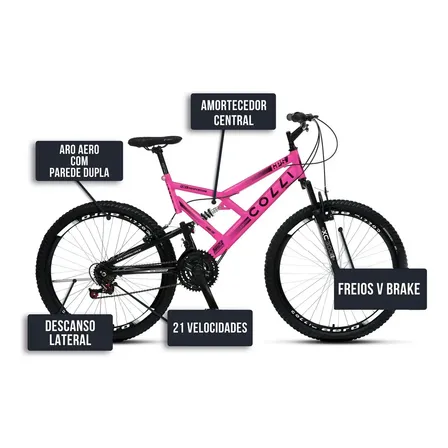 Bicicleta Menino E Menina Gps Aro 26 Freios V-brake Colli Rosa Neon 19