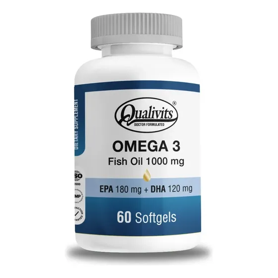 Omega 3 Fish Oil 1000mg 60 Cápsulas Blandas Qualivits DHA 120mg EPA 180mg | Cuotas sin interés