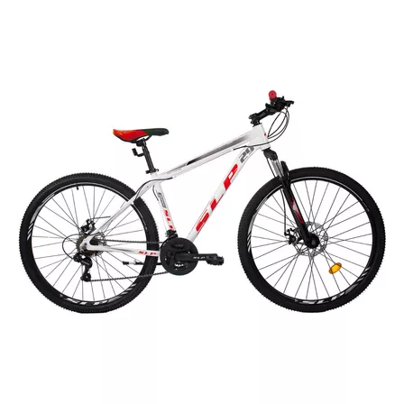 Mountain bike SLP 25 pro  2023 R29 M 21v frenos de disco mecánico cambios Shimano Tourney TZ31 color blanco/rojo con pie de apoyo  