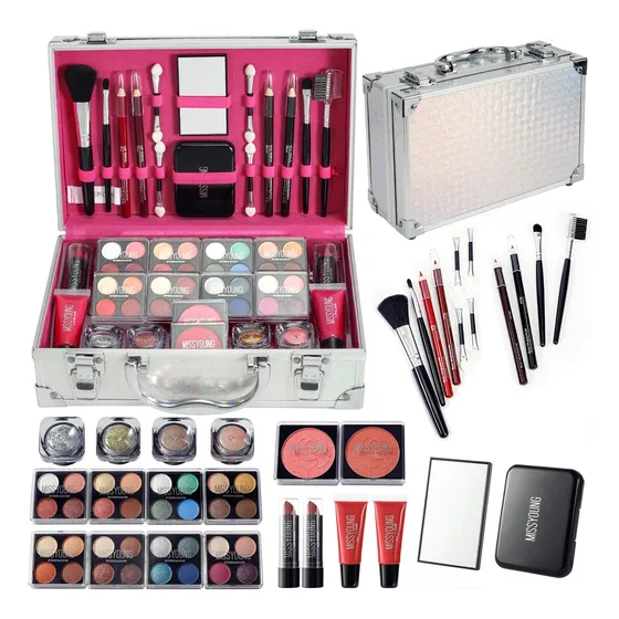 Kit De Sombras Maquillaje Set Todo En Uno Neceser Bolsa 56pz Traje de maquillaje Miss Young Traje De Maquillaje Femenino Integrado