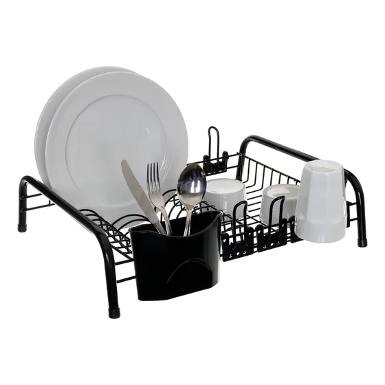 Escorredor De Louça Grande 12 Pratos Com Porta Copos Black Cor Preto
