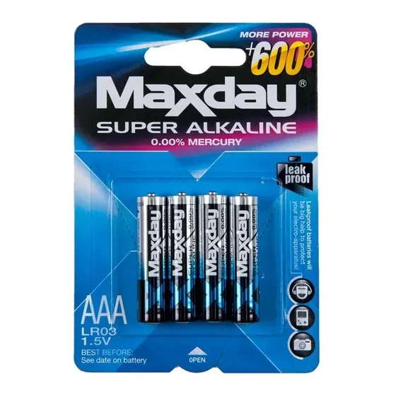 Pilas Baterias Alcalinas Aaa Maxday Calidad Pack 4 Uni 1,5v | Cuotas sin interés