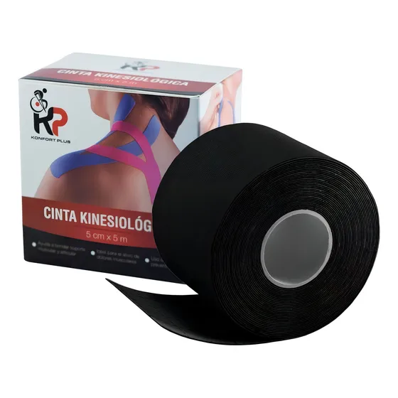 Cinta Kinesiológica De 5 Cm X 5 M Color Negra Color Negro