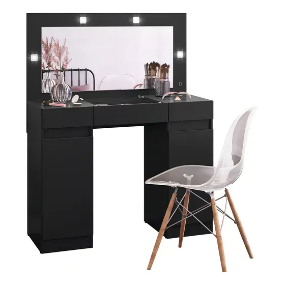 Comoda Tocador Camarin Con Espejo Organizador Con Luces Modelo Studio Color Negro