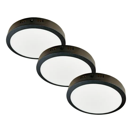 Lampara Led Sobreponer 24w Luz Calida 3500k Marco Negro X3pz