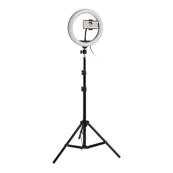 Aro De Luz Profesional Led Cosmetologia Grande 26cm Tripode Color De La Estructura Negro