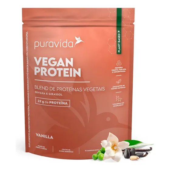 Vegan Protein 450g Puravida - Proteína Vegetal - Vegana Sabor Vanilla