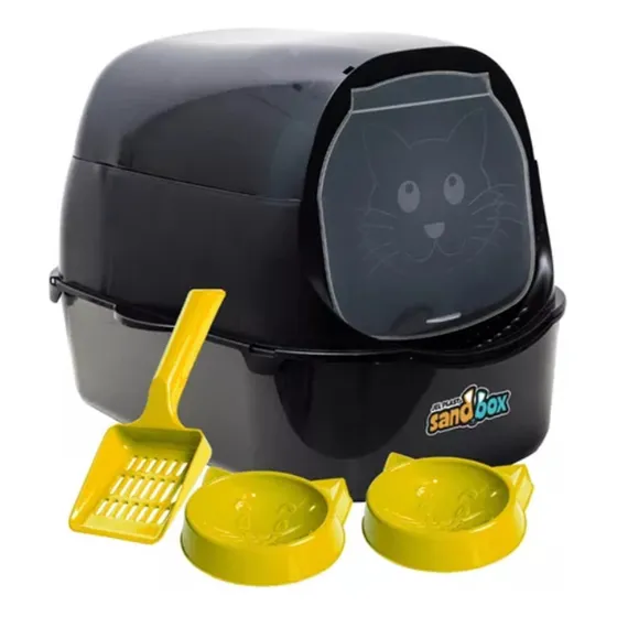 Caixa Areia Gatos Sanitário Furba Sandbox Fechada Com Porta Cor Preto