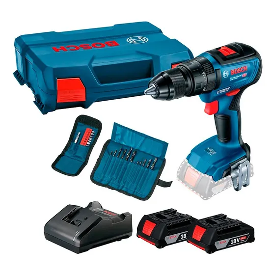 Taladro Percusión Inalámbrico Bosch Gsb 18v-50 + 23 Pzs + 2b Color Azul marino