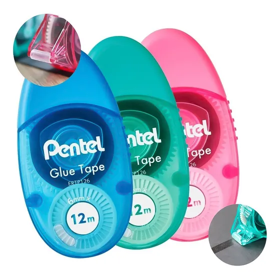 Kit Com 3 Cola Em Fita Pentel 6mm X 12m Escolar Artesanato