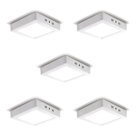Combo X5 Plafón Led Aplicar Cuadrado 24w Luz Cálida 1920lm