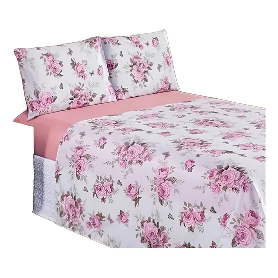 Jogo Lençóis De Cama Casal 4 Peças Algodão Estampado Percal