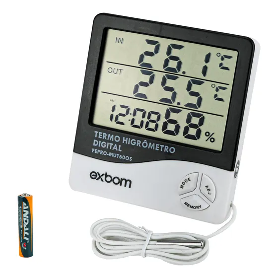 Termo Higrômetro Digital Medidor Temperatura Umidade Relógio