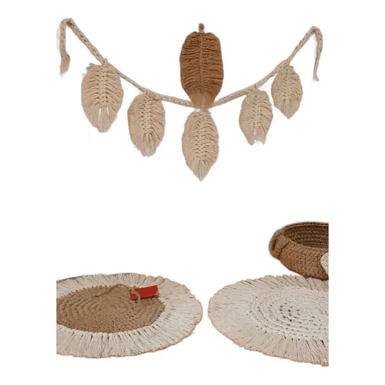  Plumas Hojas En Macrame Con Tira Regulable X 5 Unidades 
