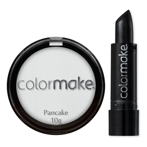 Base de maquiagem em pó ColorMake Kit Color Make - Pancake Branco + Batom Preto