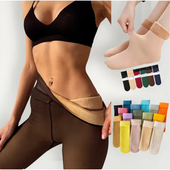 1 Media Can Can Efecto Piel  + 2 Medias Cortas Polar Mujer