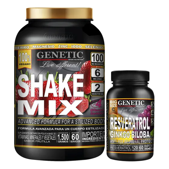 60 Servs Batido Vegano Shake Mix Resveratrol Ginkgo Genetic