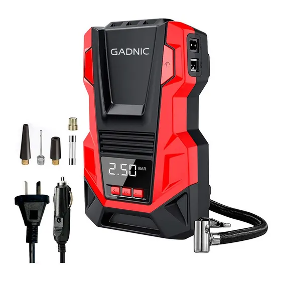 Mini Compresor De Aire Inflador Gadnic Portatil Boquillas Color Rojo