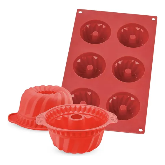 Molde Para Pastel Bundt Silicona 10  Antiadherente Rojo