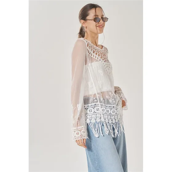 Blusa De Mujer Tunica Bohemian Tull Bordado Arizona Gich5083