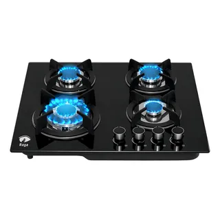 Estufa De Mesa/parrilla A Gas 4 Quemadores, Cristal Templado Color Negro