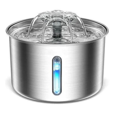 Fonte De Água De Aço Inoxidável 3.2l Para Gatos E Cães Luxo 127/220v Redondo Prateado