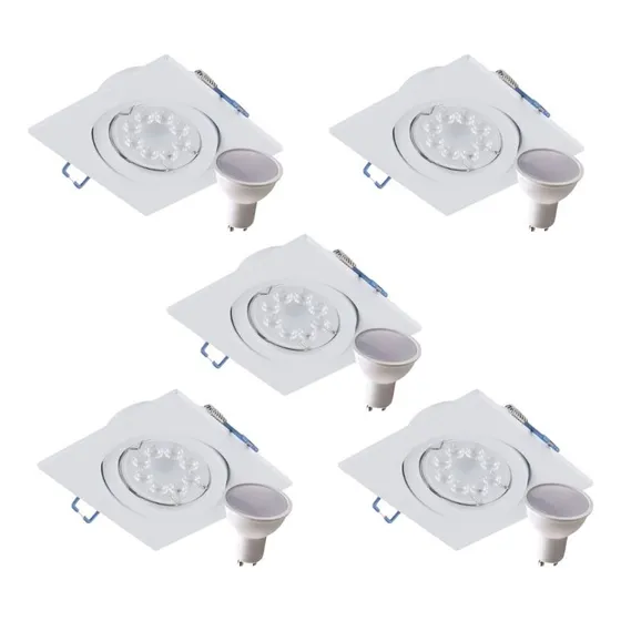 Pack 5 Spot Embutir Cuadrado Chapa Movil Dicroica 7w