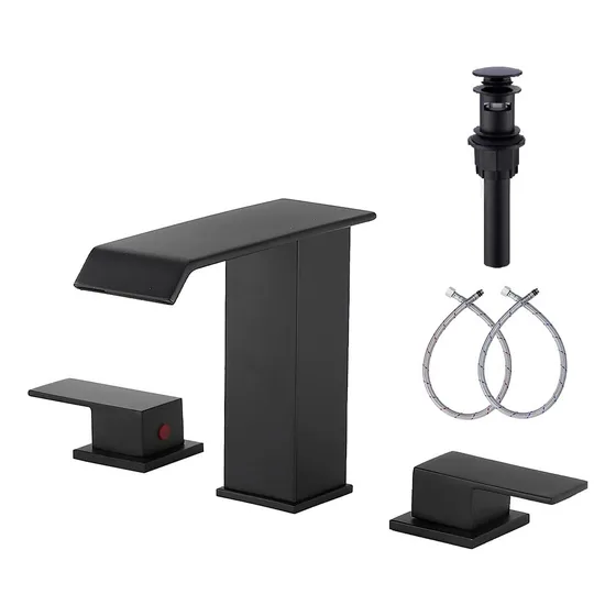 2 Manija 3 Agujero Negro Mate Cascada Grifo Lavabo