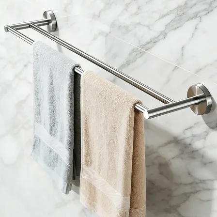Porta Toalha Duplo De Banheiro 304 Aço Inox Prateado, 60cm Prateado