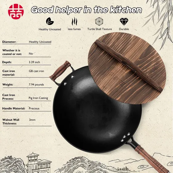 Wangyuanji Sarten Hierro Fundido Para Wok Grande 14.2