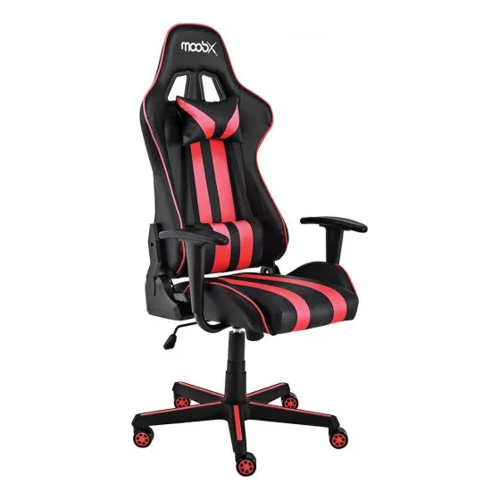 Cadeira Gamer Moob Nitro Reclinável 180º Com Almofadas Para Lombar E Pescoço E Regulagem De Altura Preto e Vermelho