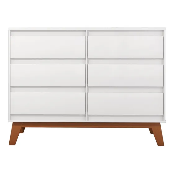 Cômoda Quarto Grande 6 Gavetas Branca Pés Madeira Londres
