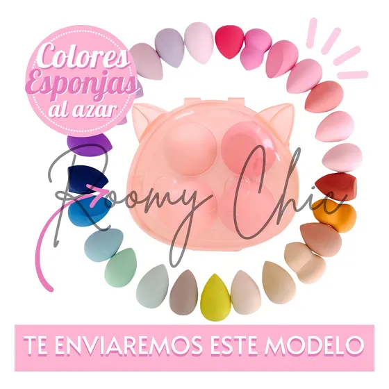 Kit Esponjas Para Maquillaje Base Rubor 4 Piezas Con Estuche