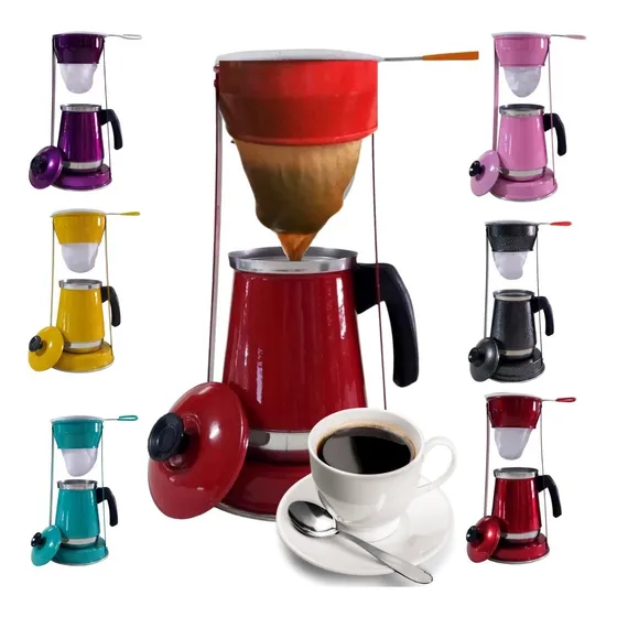 Bule Com Mancebo Coador De Cafe Colorido Retro Em Alumínio  
