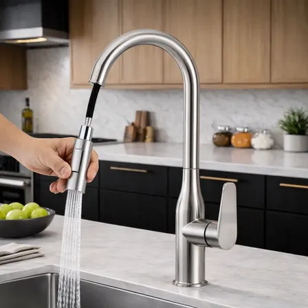 Torneira Cozinha Gourmet Monocomando Flexível Prateado