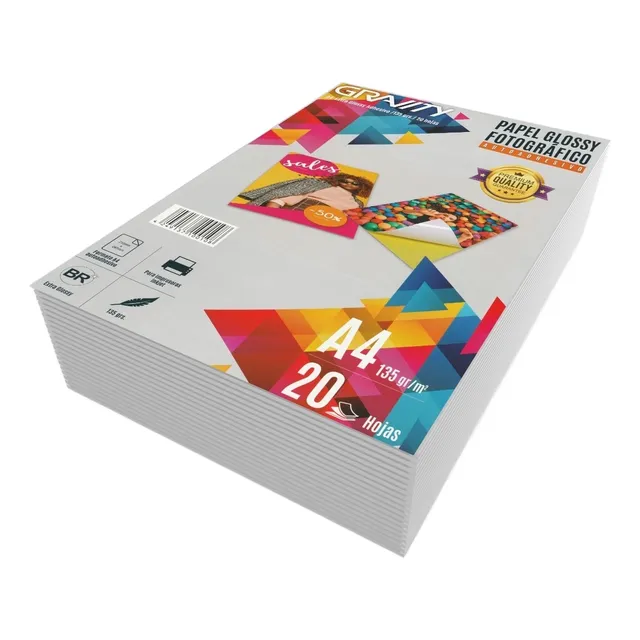 Papel Foto Gravity Adhesivo Brillo A4,135 Grs. 20 Paquetes