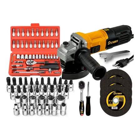 Esmerilhadeira Angular 4.1/2 780 Watts + Kit Soquetes 46 Pçs Amarelo 220v 60hz