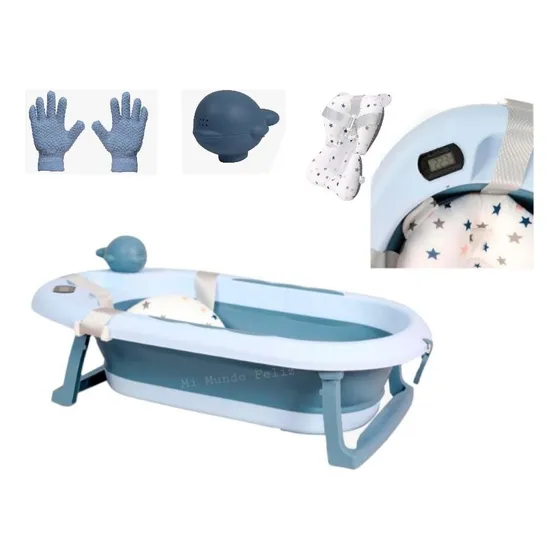 Bañera Para Bebes Recien Nacidos Con Cojin Para Protección Color Celeste bañera plegable con cojin