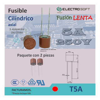 2pz Fusible Circular 5a 250v / 5 Amperios Cilíndrico T5a 2pz Fusible Circular 5a 250v / 5 Amperios Cilíndrico T5a