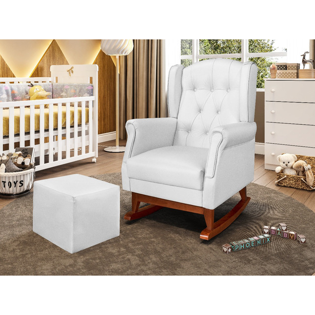 Poltrona De Amamentação Canoa Letícia Corino Branco + Puff Poltrona De Amamentação Canoa Letícia Corino Branco + Puff