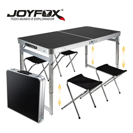 Mesa Dobrável Joyfox Alumínio Preto Retangular 1.2m com 4 Cadeiras