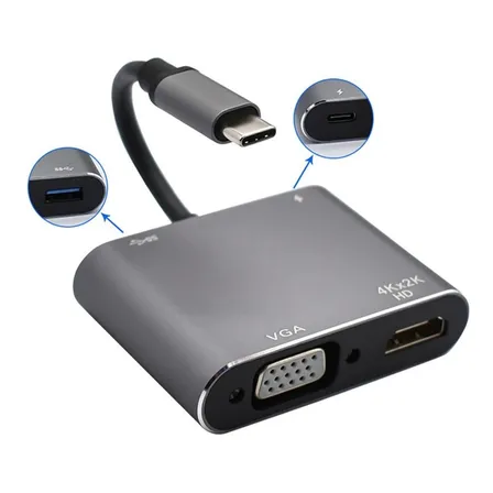 Hub Adaptador Usb C 4 En 1  - Hdmi - Vga - Usb C - Usb3.0 -