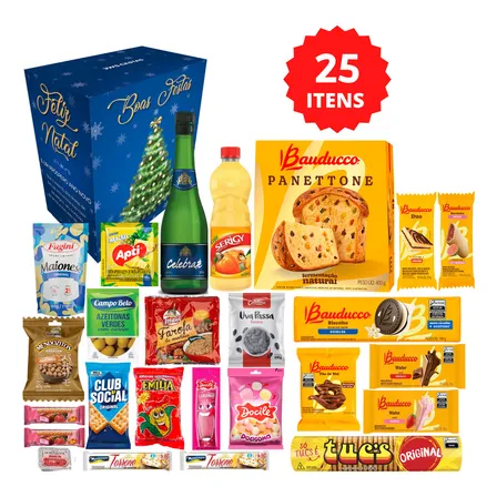 Cesta De Natal Grande 25 Itens C/ Itens Da Bauducco Panetone