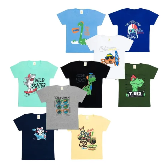 3x Remeras De Niño Del 4 Al 16 Camisetas Básicas Estampadas 